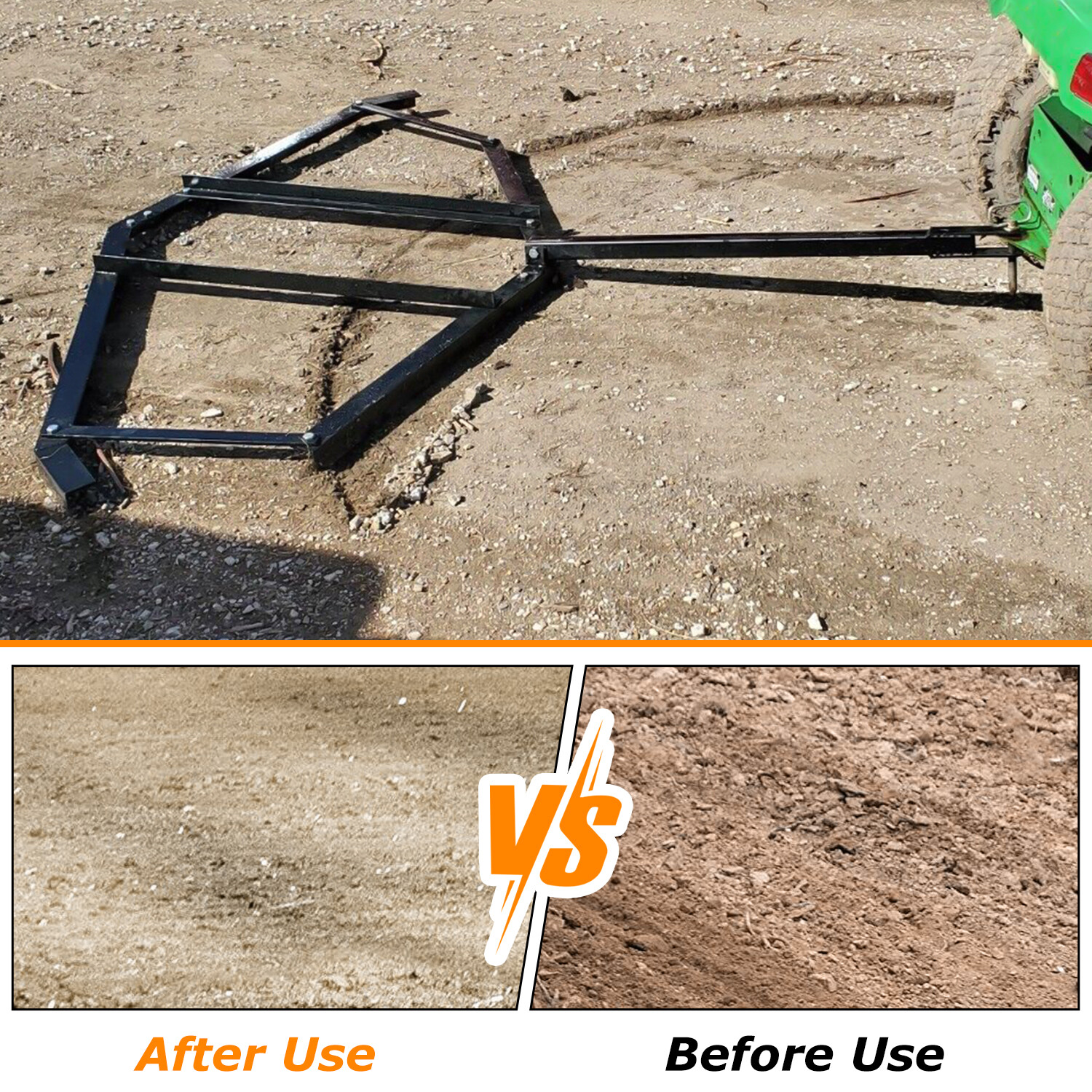 Tow Behind Drag Harrow 72" Width For Garden Lawn Tractor Adjustable Center Bars