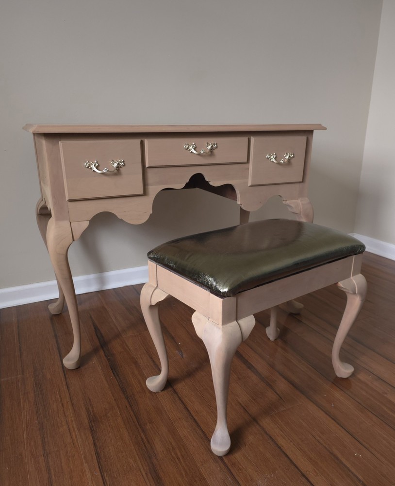 Glam Neoclassical Solid Cherry Wood Desk with Stool | Louis Philippe Inspired