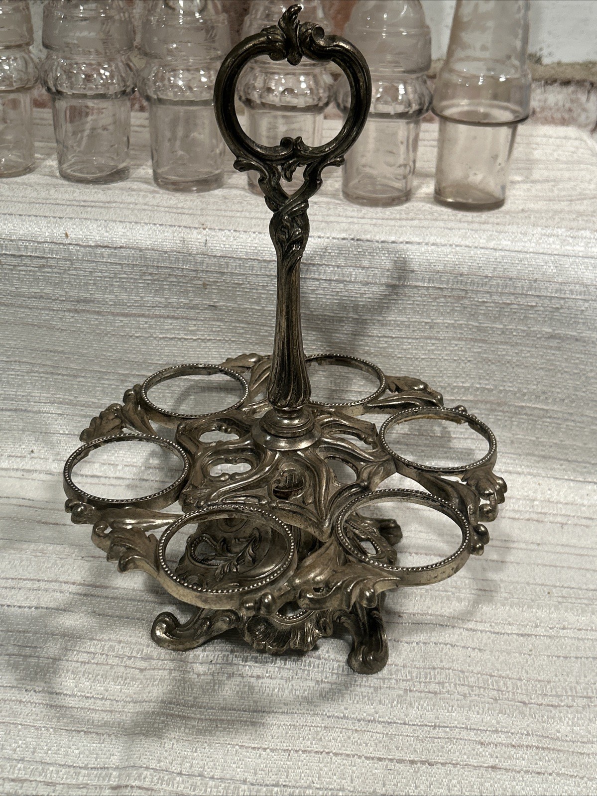 Heavy Antique Silver Plated 7 Pc Cruet Set