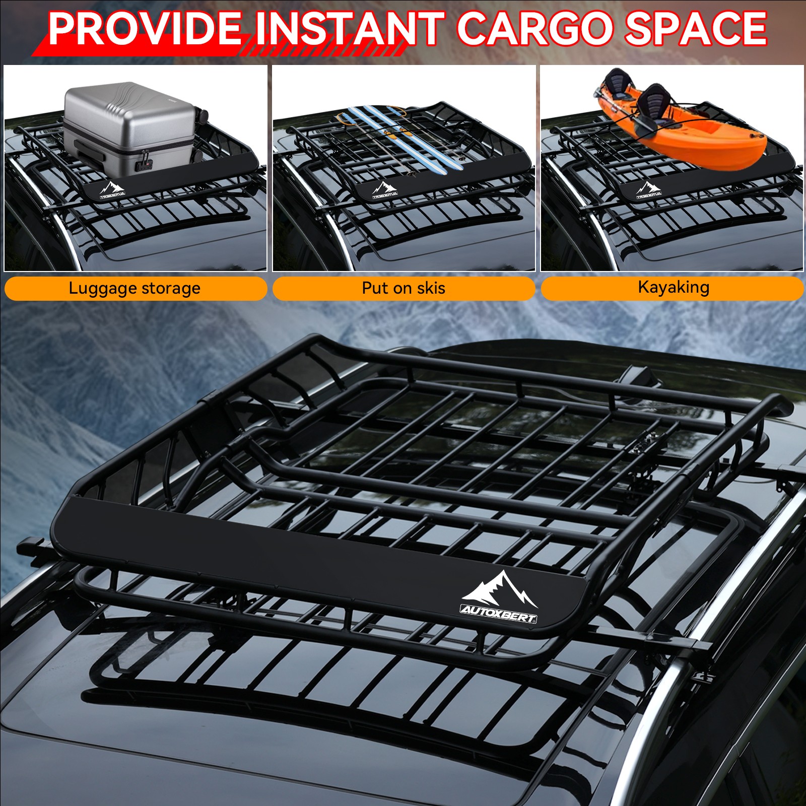 50" Roof Rack w/ Cross Bar Set Cargo Carrier Basket Car Rooftop Luggage Storage