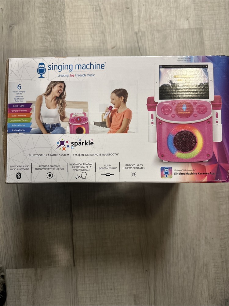 Singing Machine Sparkle Bluetooth LED Disco Lights Karaoke System, SML294, Pink