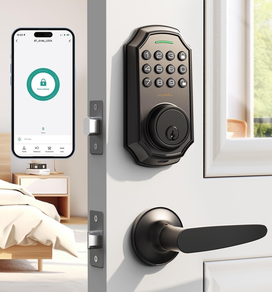 Arpha D180H Keypad Door Lock Handle Smart Bluetooth App Remote Black Matte