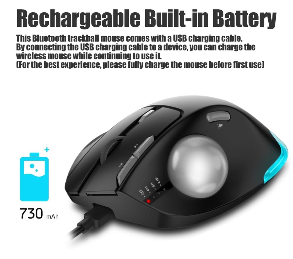 zelotes Trackball Mouse,Rechargeable Wireless Bluetooth Mouse,4800 DPI (5-Lev...