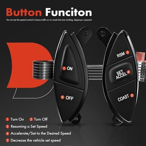 Steering Wheel Mounted Cruise Control Switch Buttons Kit Compatible with Ford