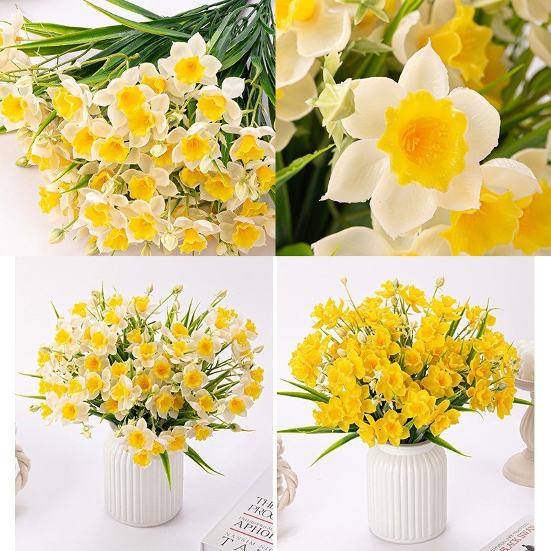 5x Artificial Narcissus Daffodil Fake Flower Plant Home Garden Wedding Decor