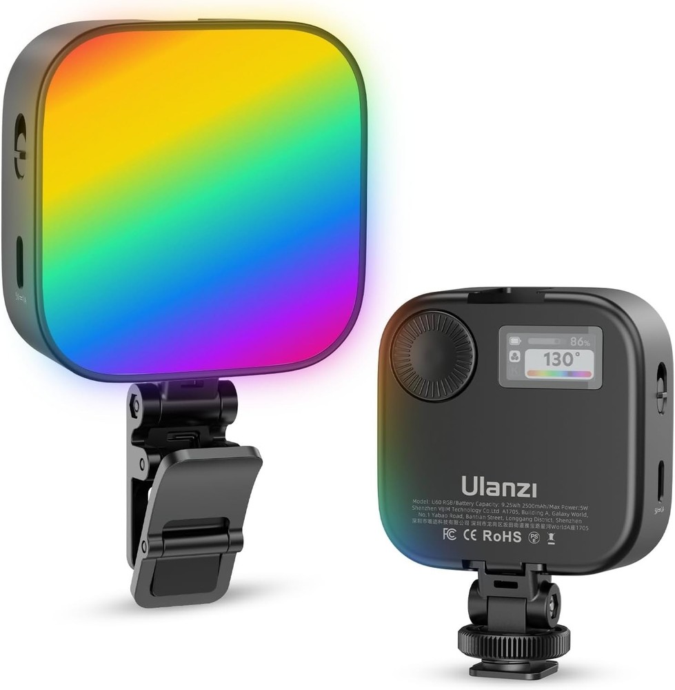 Compact 360° RGB Camera Light with Magnetic Back & Quick Release for Easy Setup