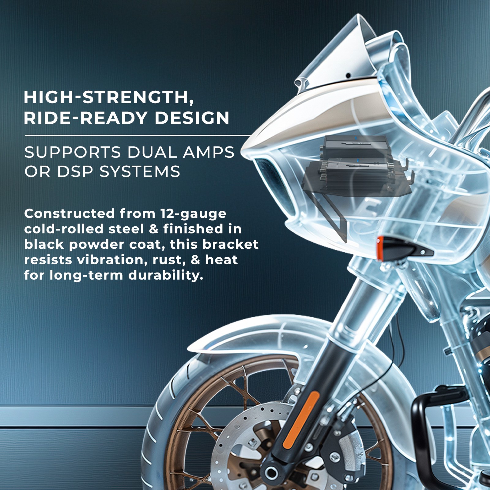 DS18 Harley-Davidson Road Glide Amplifier Rack for models 2014–2023