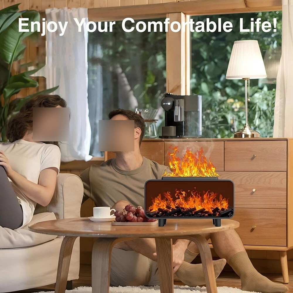 Humidifier and Essential Oil Diffuser with Fireplace Flame Effect and Color LED