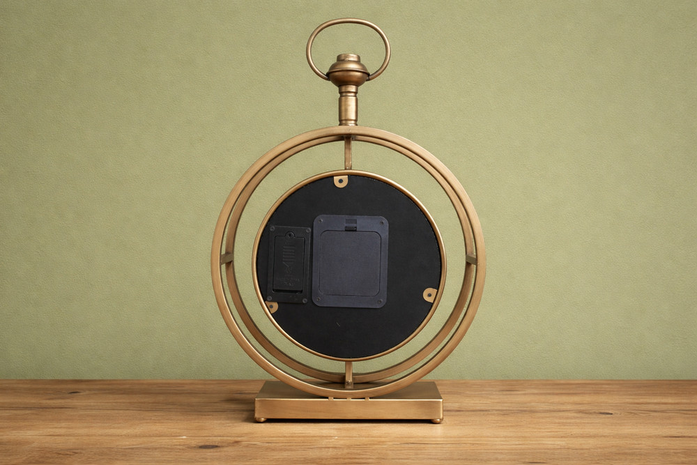 Antique Gold Portable Desk Mantle Clock with Moving Cogs