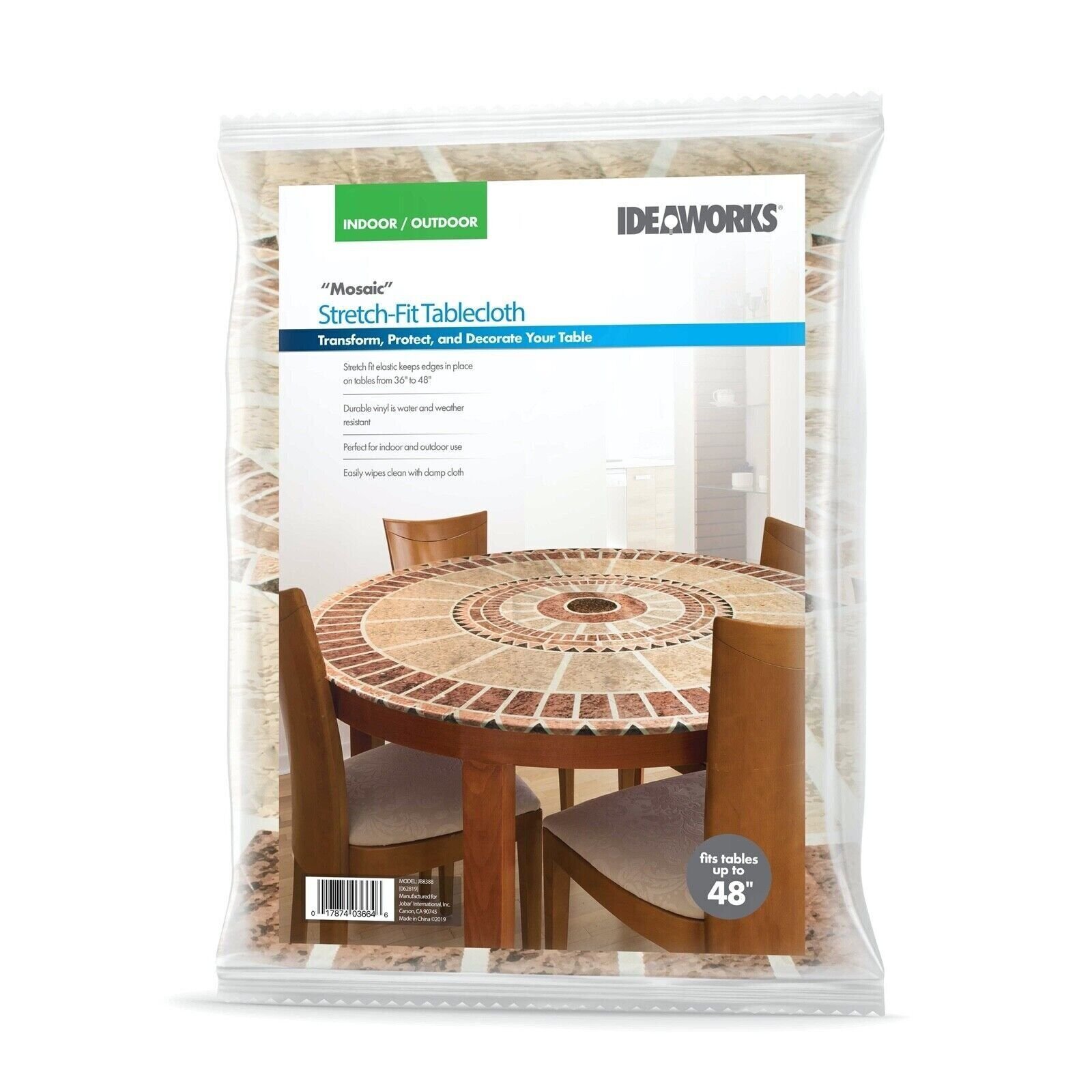 Mosaic Fitted Round Table Cover - Indoor/Outdoor Decorative Stretch Cover NEW