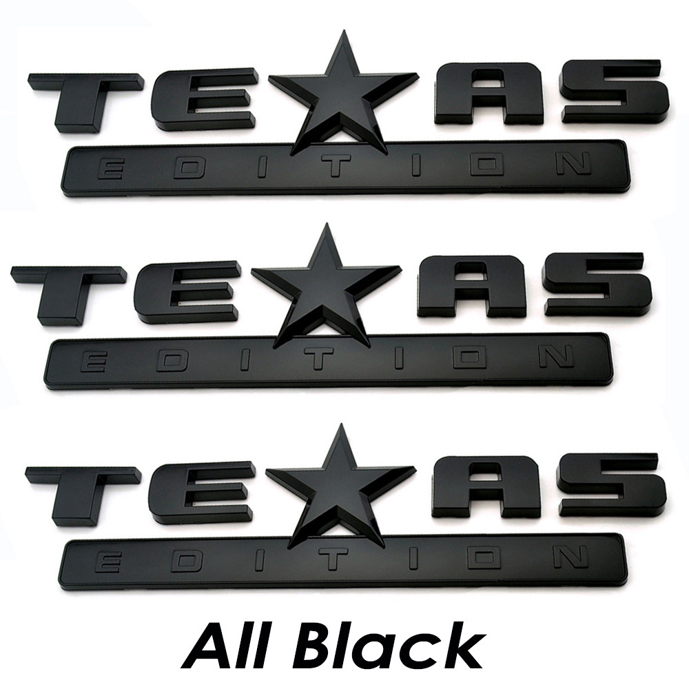 3PC 3D TEXAS EDITION EMBLEM All Black CHEVY SILVERADO SIERRA UNIVERSAL DECAL