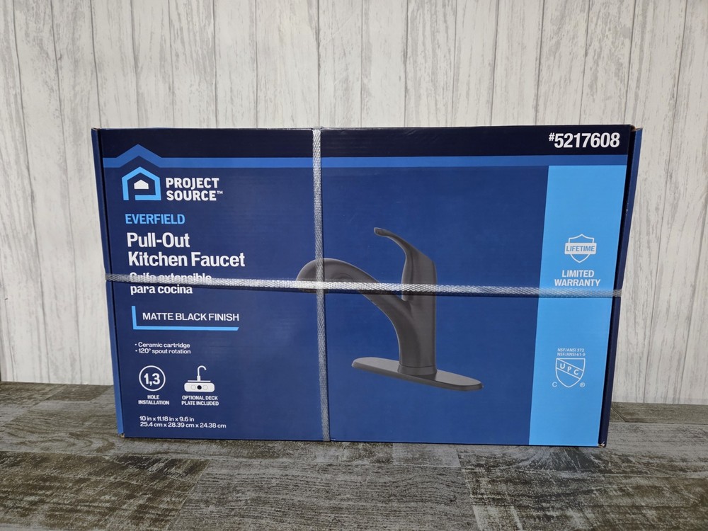 Project Source Everfield Pull-Out Kitchen Faucet Matte Black Finish 5217608