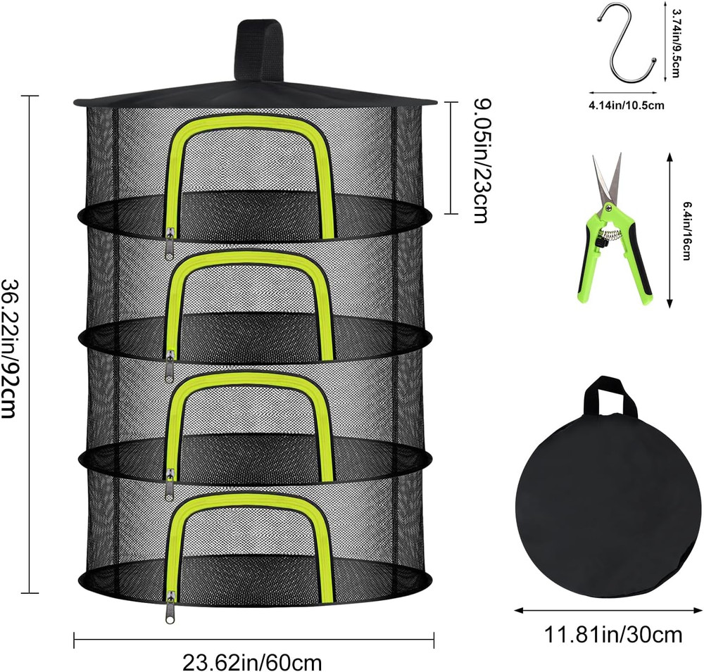 4 Layer Herb Drying Rack, Hanging Mesh Net, Foldable Plant Drying Rack with U-Sh