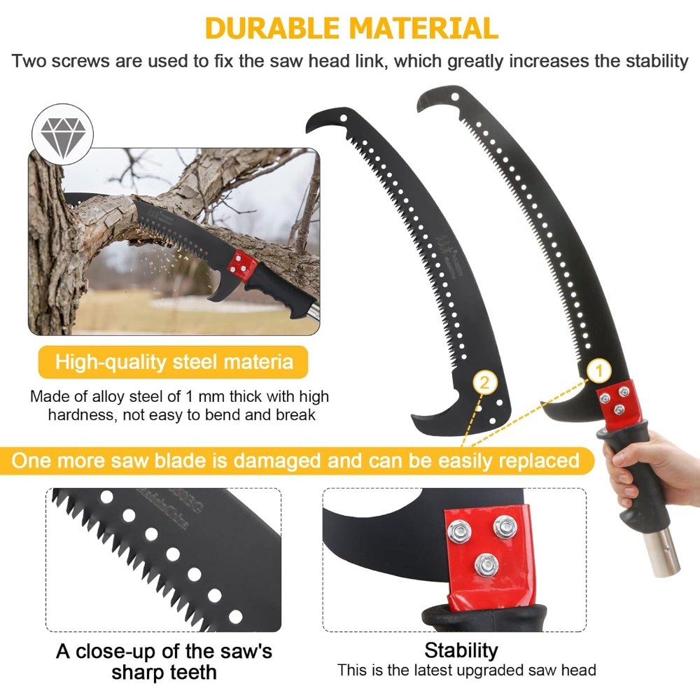 27FT Tree Pole Pruner, Manual Extendable Branch Trimmer Saw