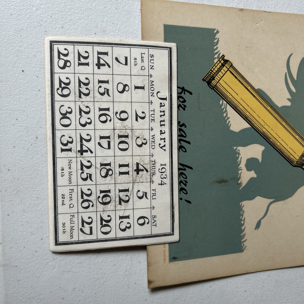 Original 1934 NORMA Ammunition & Components Sign / Calendar
