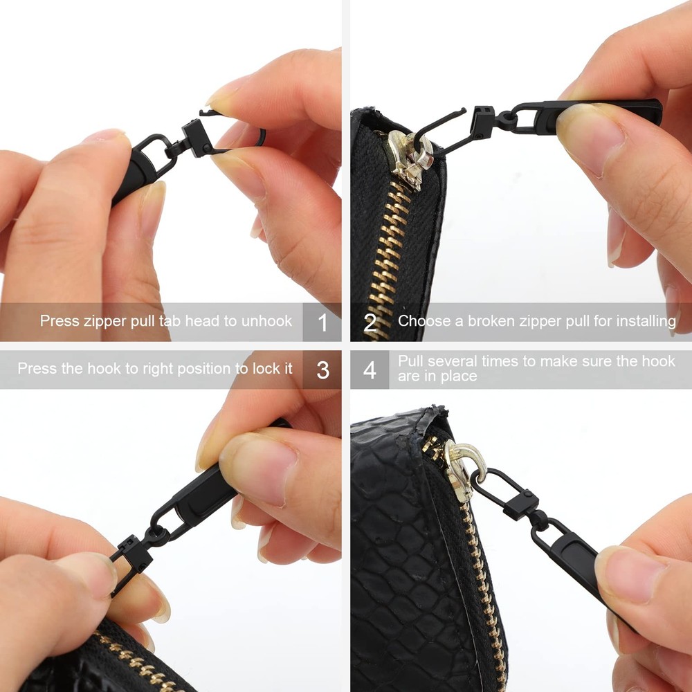 Zipper Pull Replacement for Small Holes, 10 Silver, Black, Gold, Gun Black