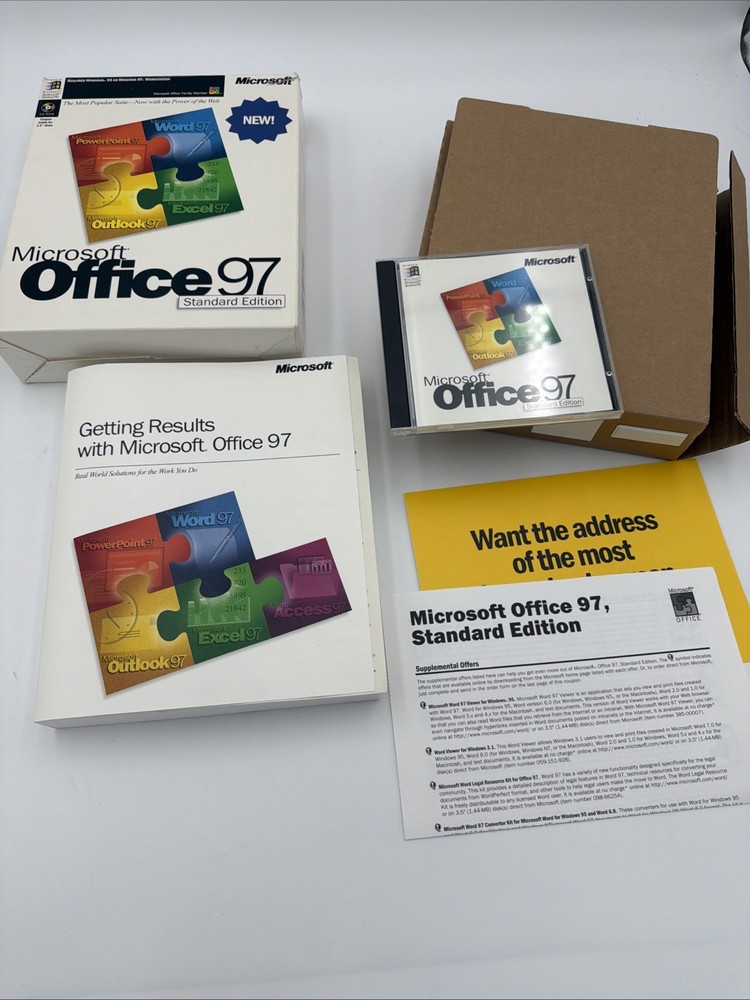 Microsoft Office 97 Standard Edition Complete Big Box CD-ROM Windows 95 NT