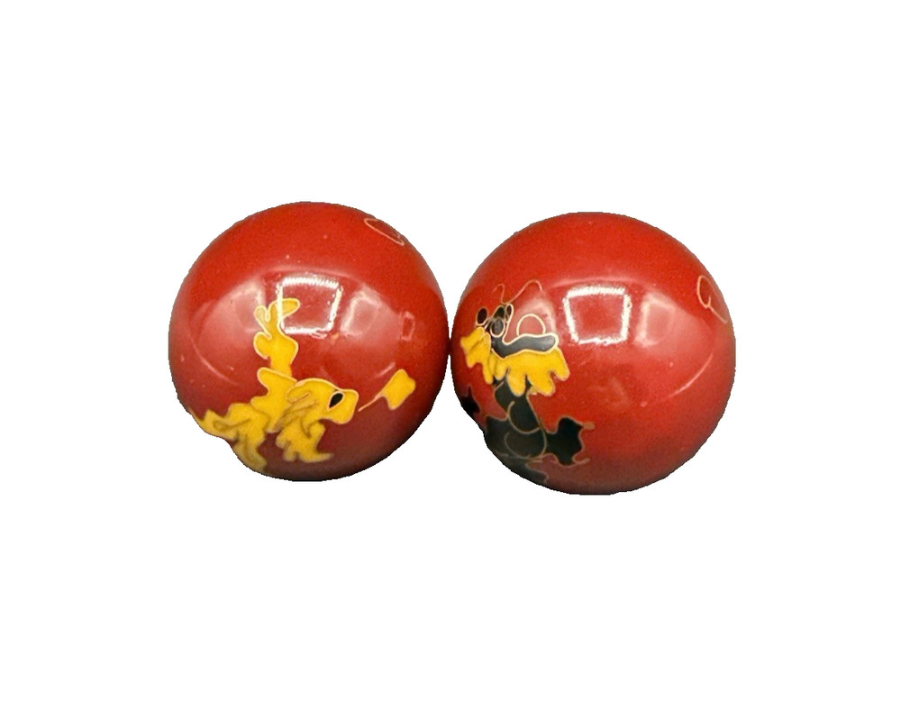 Red Enamel Baoding Balls with Chimes Dragon Design