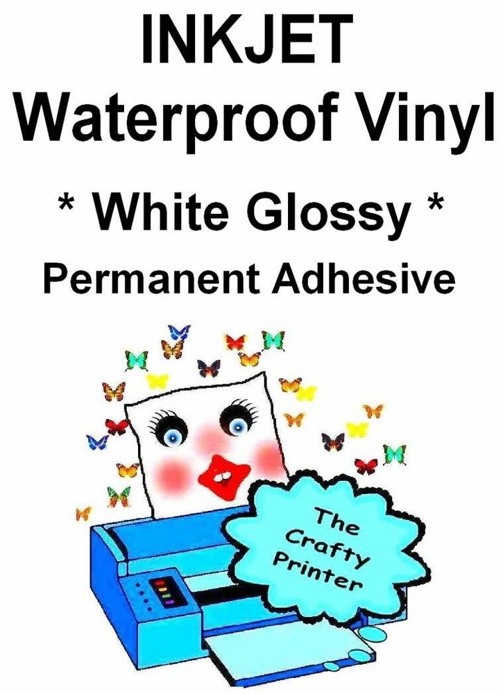 INKJET Waterproof PERMANENT Adhesive Decal Vinyl - 5 Sheets - GLOSSY WHITE