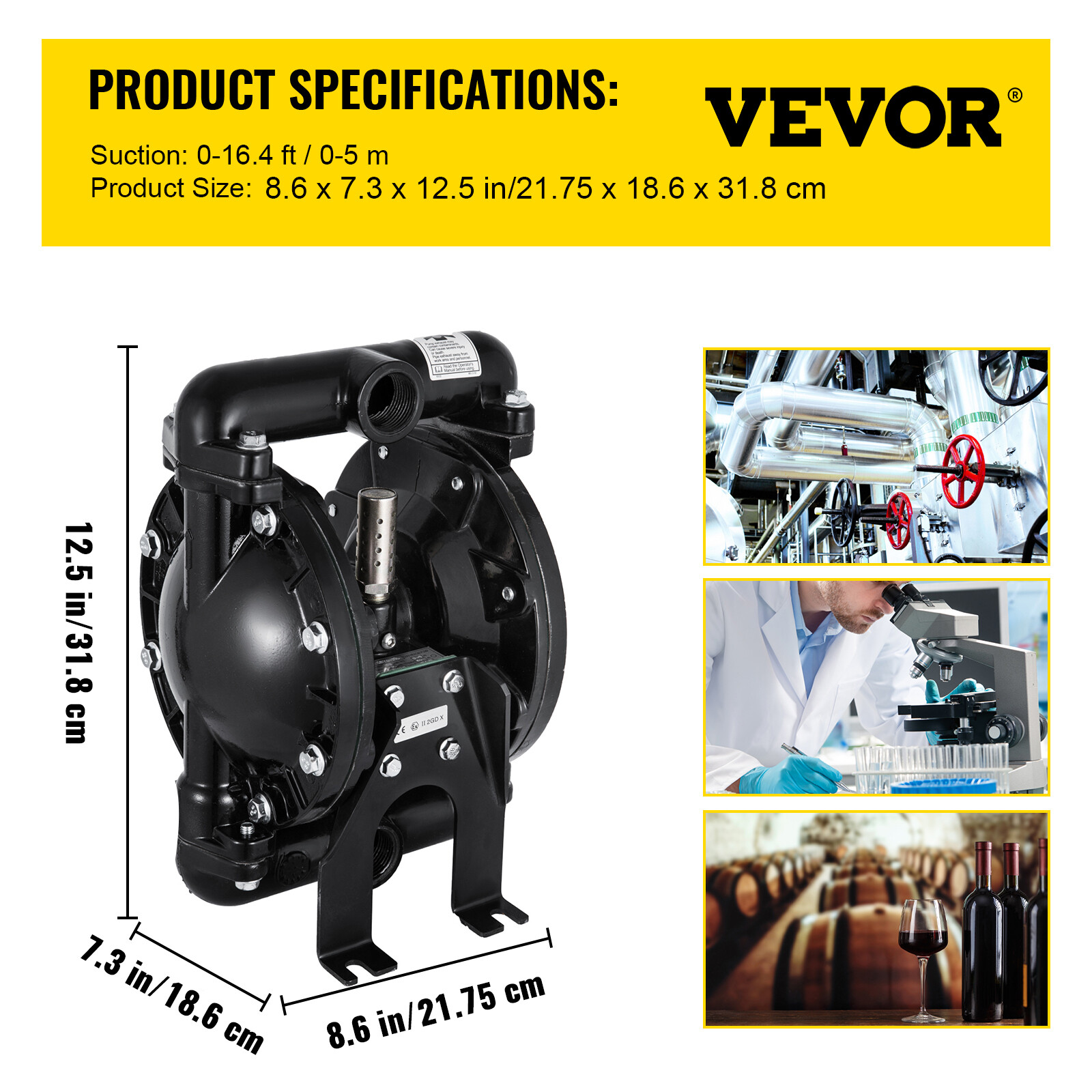 VEVOR 1 in Air-Operated Double Diaphragm Pump 35 GPM