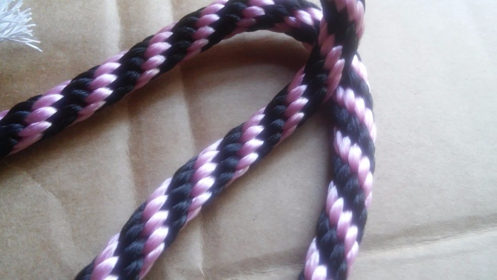 3/8" x 97 ft. Solid Braid MFP Rope Hank. Light Pink/Black. Made in USA