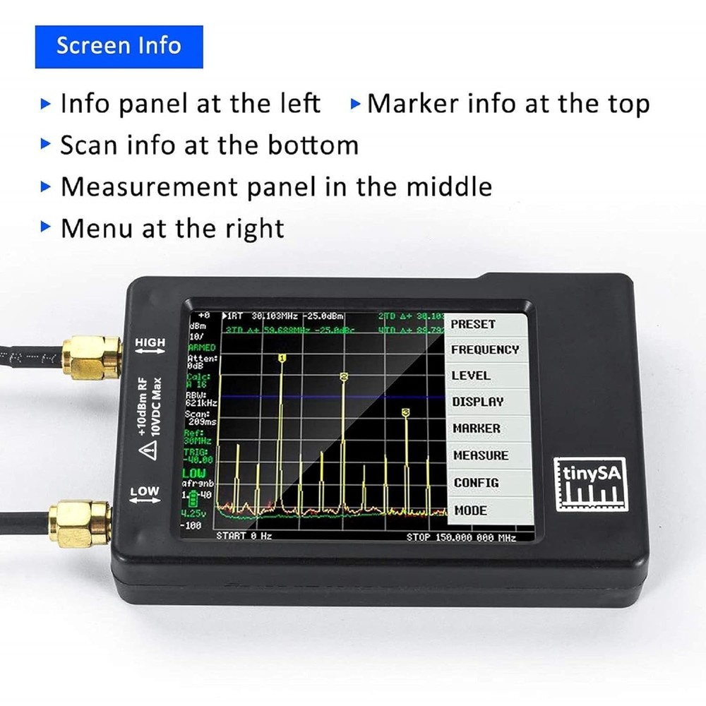 2.8" Handheld Frequency Analyzer with Dual Input & USB PC Control Compatibility