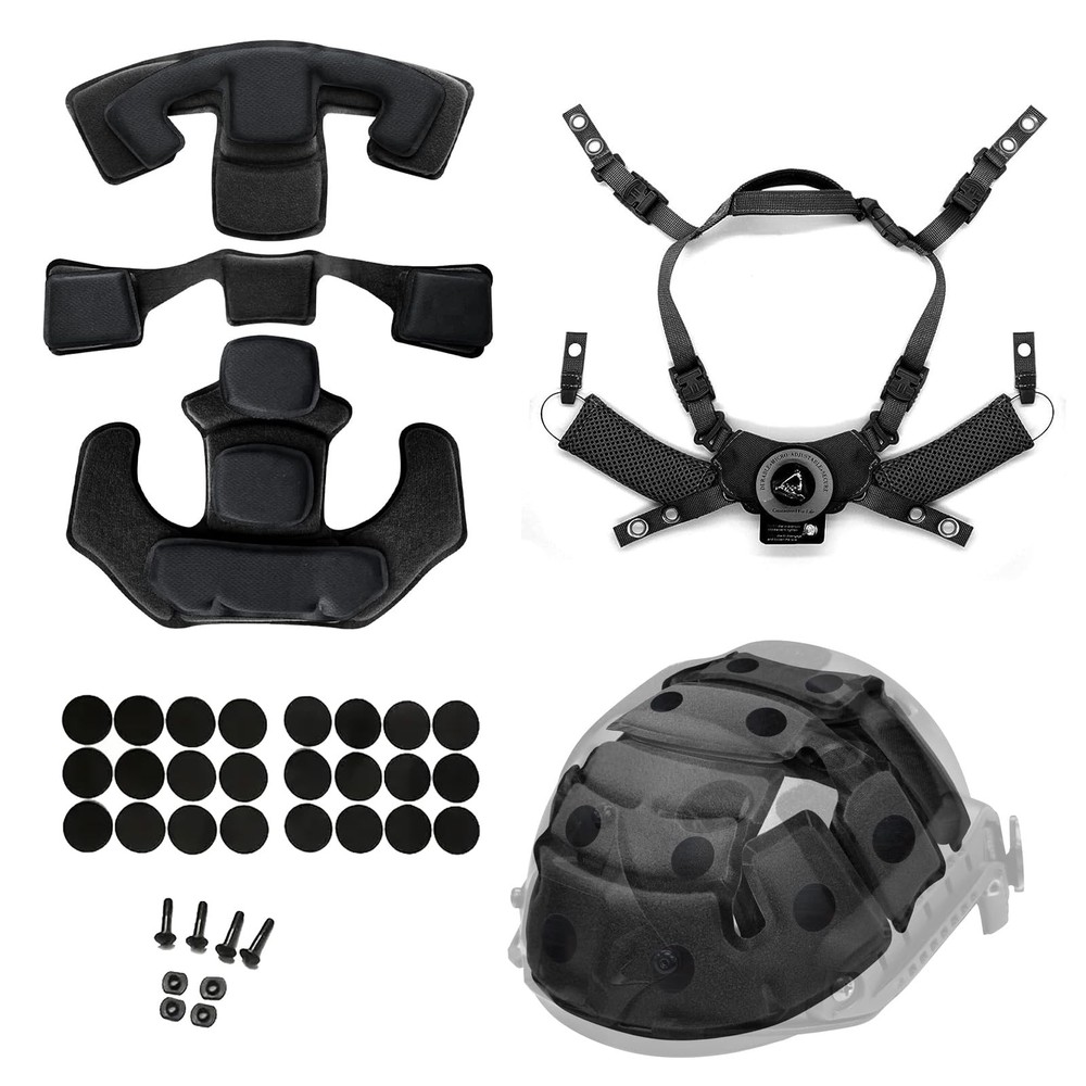 Tactical Helmet Padding Kit, Premium Interior Cushion System (Black)
