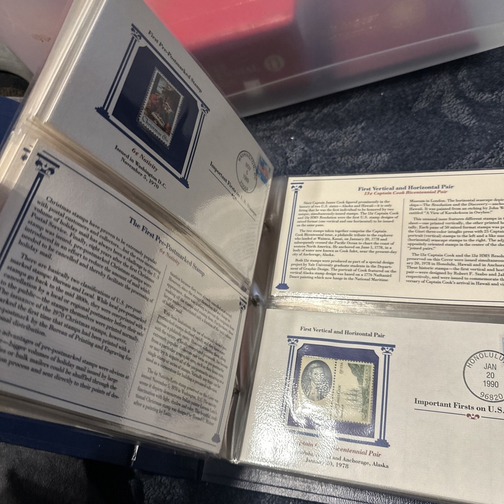 Stamp Album "IMPORTANT FIRSTS ON US STAMPS" by Postal Commem Society, 36 stamps