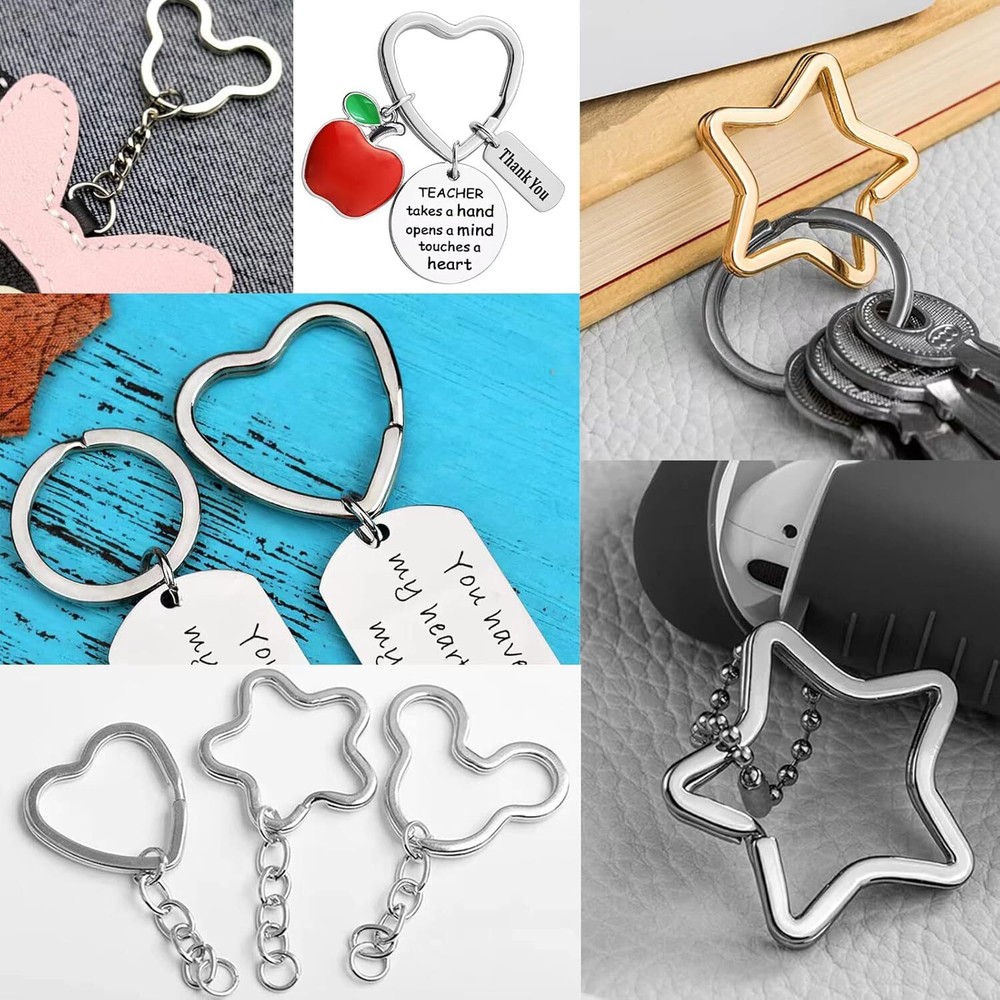 Creative Key Ring Keychain Silver Metal Flat Split Star Shape 12pcs