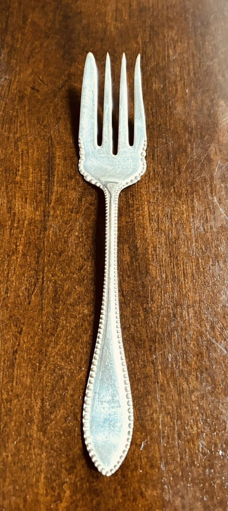 Beaded MEAT FORK EXTRA PLATE COIN SILVER ~ 8"