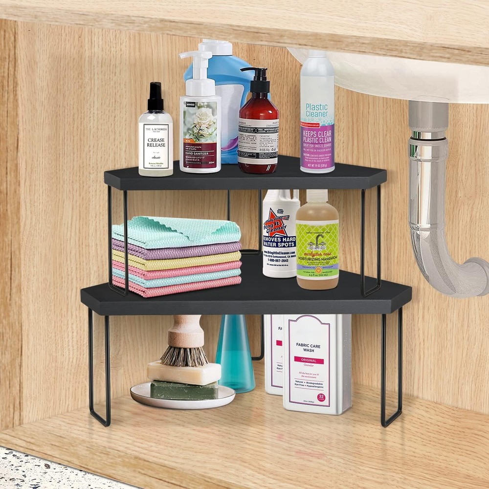 Wood Stackable Corner Shelf/Organizer/Tray Spice Display Rack Organizer