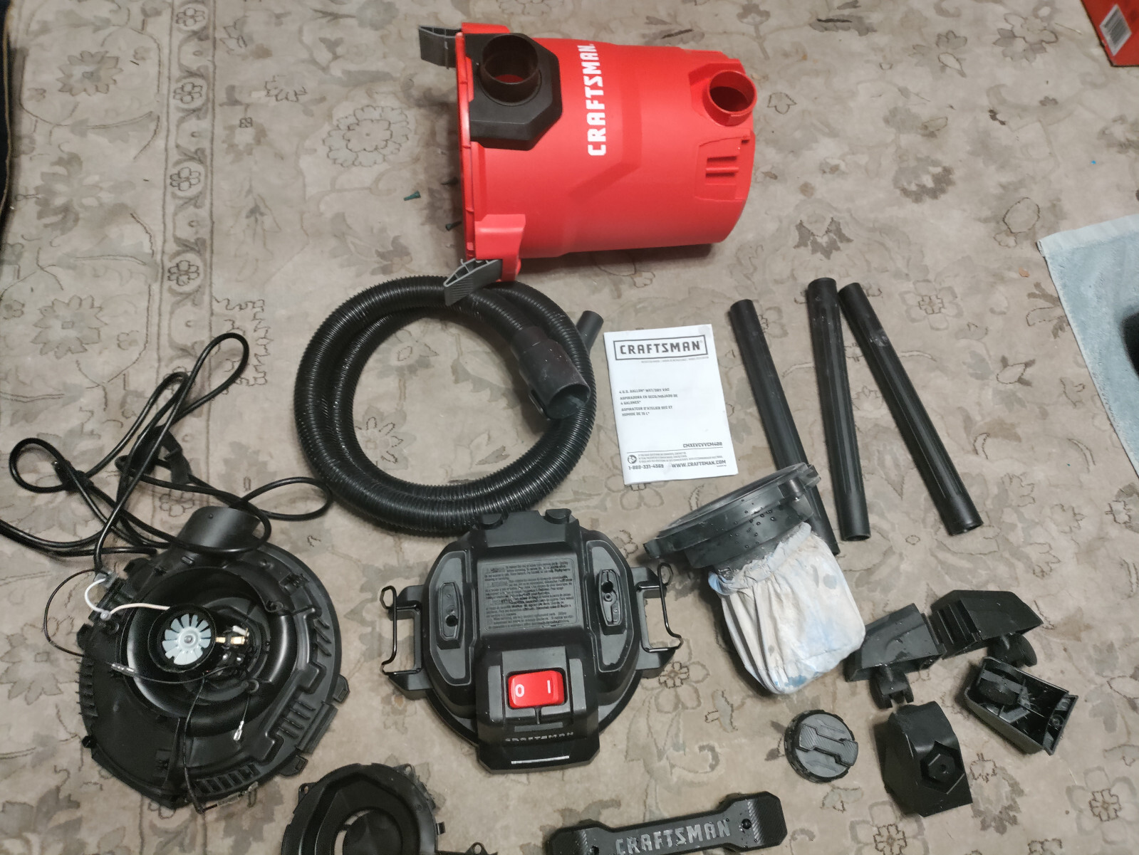 CRAFTSMAN PARTS Wet/Dry Shop Vacuum CMXEVCVVCM408 8 amp 4 Gallon 3.5 HP