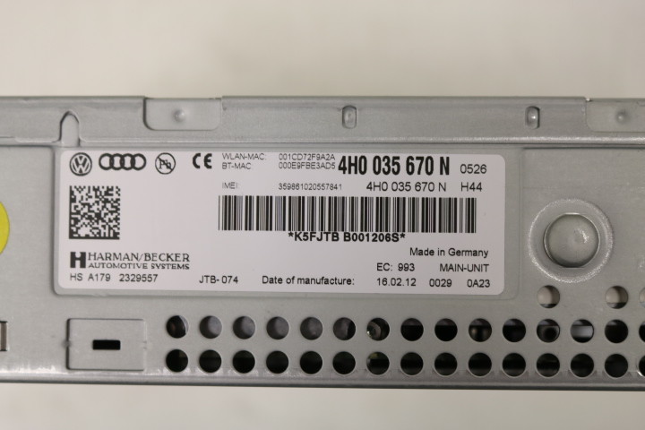 AUDI A8 S8 4H COMPUTER NAVIGATION MAIN UNIT SIM 3G + CONTROL UNIT 4H0035670N