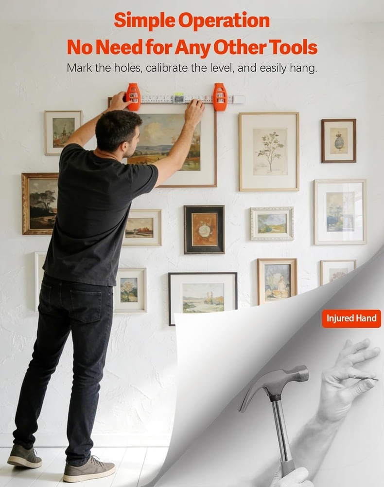 Level Ruler Picture Hanging Tool with Level–Precision Wall Mount Guide for Frame