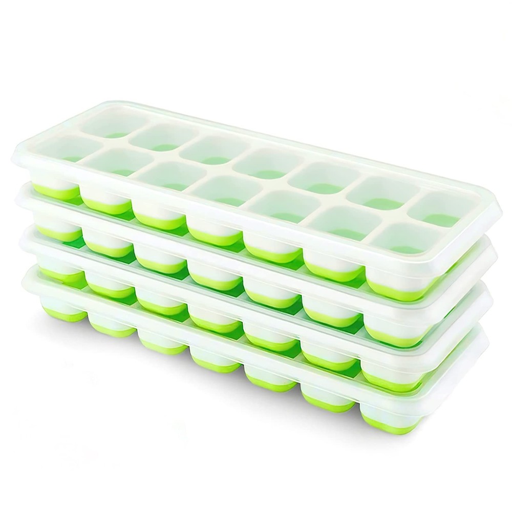 Ice Cube Trays Silicone with Removable Lid Easy Release 4 Pcs