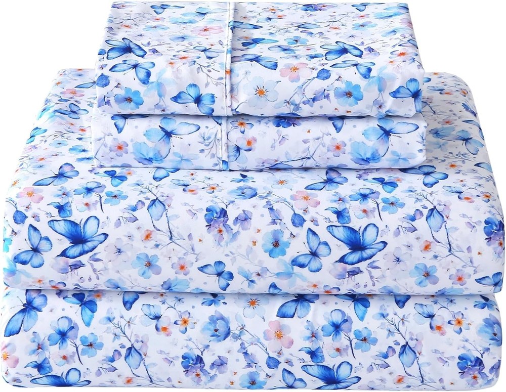 Cozy Full Microfiber Sheets with Butterfly Print