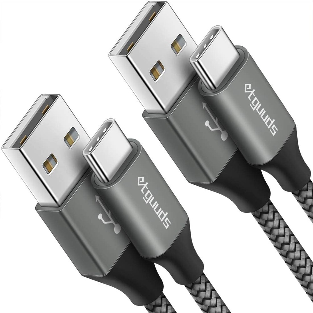 etguuds USB A to C Cable 6.6ft, 2-Pack, 3A Fast Charging Type Gray