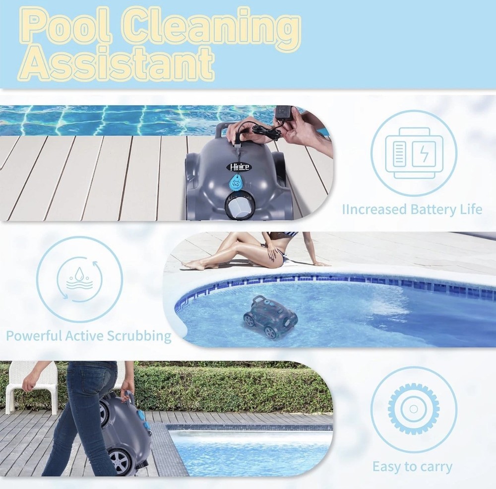 Cordless Robotic Pool Cleaner/Automatic Pool Vacuum Robot for Above & Inground