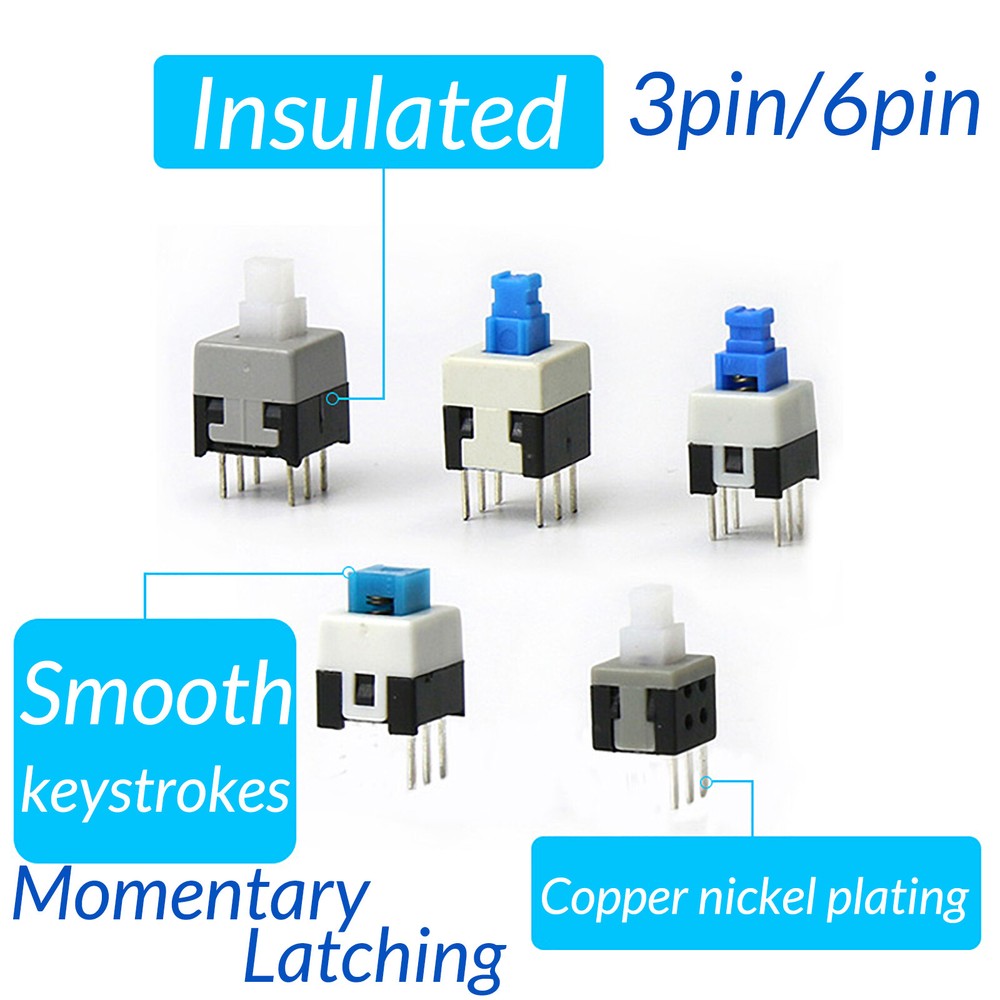 Miniature Tactile Push Button Switch PCB Mounted Momentary/Latching SPST 3/6 Pin