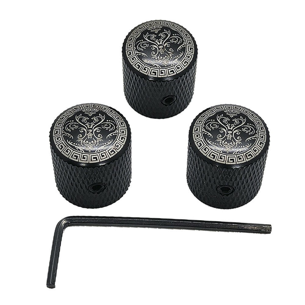 3Pack Electric Guitar Volume Tone Control Dome Knobs Metal Potentiometer Caps