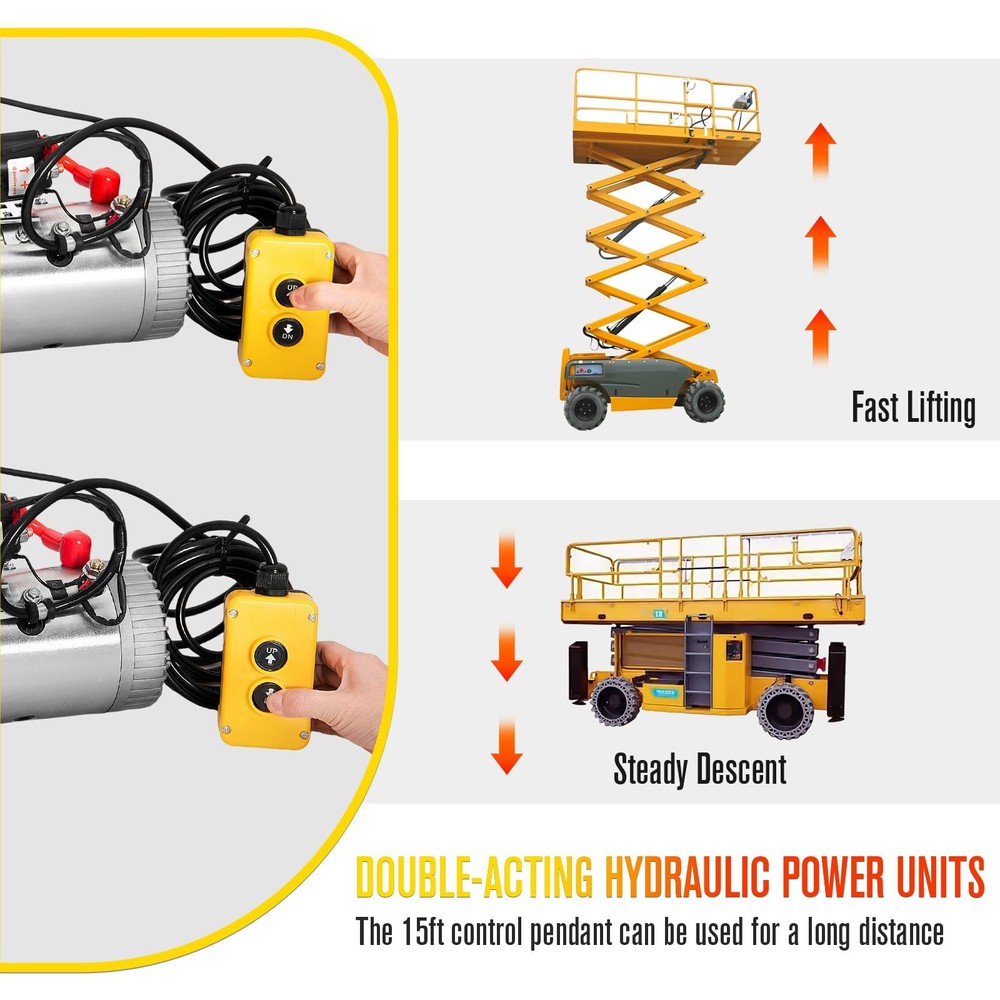 Hydraulic Pump 12V Dump Trailer Pump Hydraulic Power Unit 8 Quart Double Act...