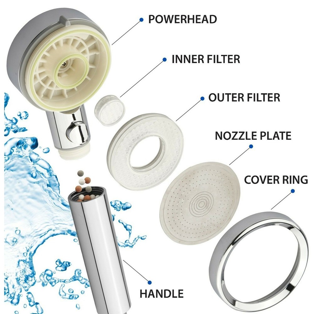 4 Spray Settings High Pressure Filter Shower Head Handheld Rainfall Combo US