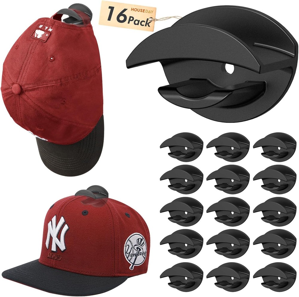 Adhesive Hat Hooks for Wall 16 Pack, Strong Hat Rack for Baseball Cap Display...