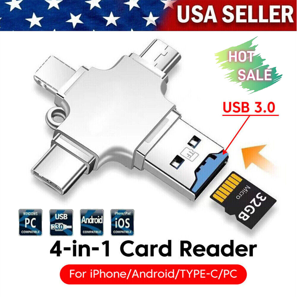 4IN1 USB 3.0 Flash Drive Micro TF Card Reader Adapter OTG Type-C iPhone Android⚡