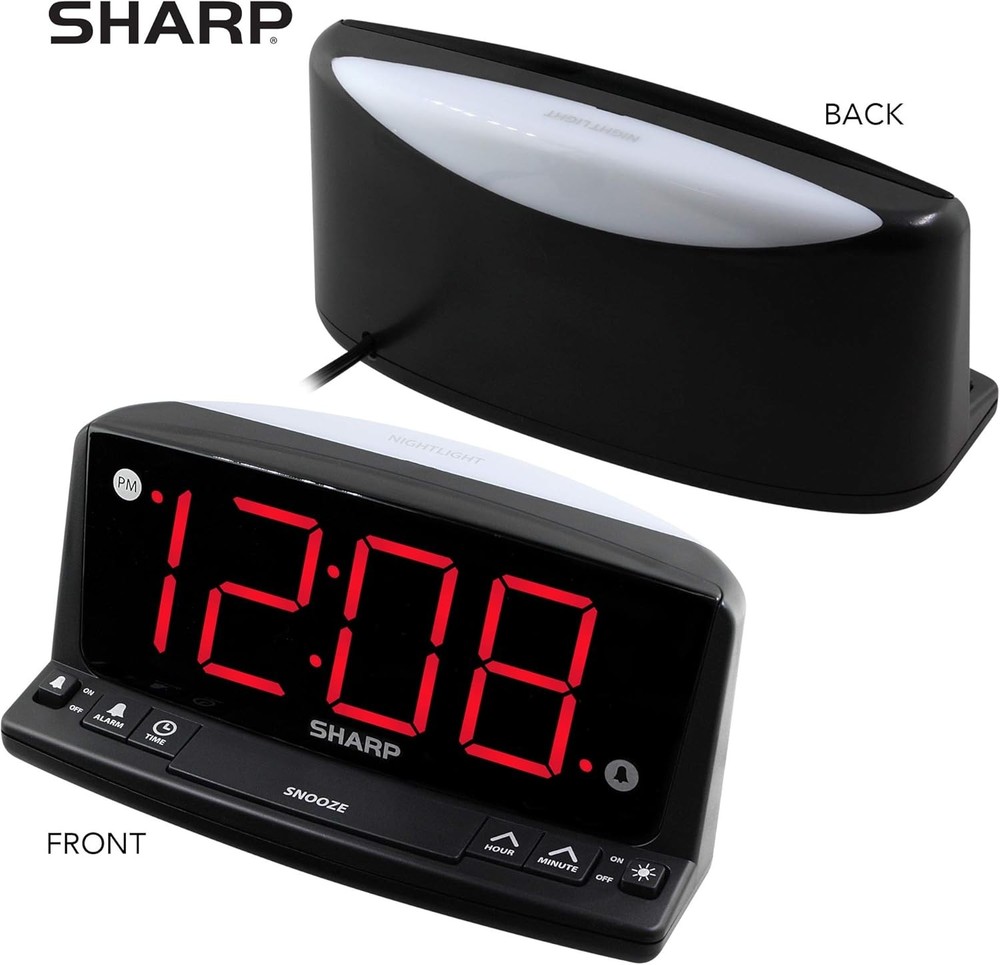 Sharp LED Digital Alarm Clock – Simple Operation - Easy to See Large Red