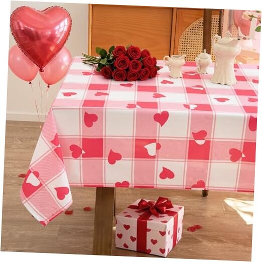 Checkered Rectangle Valentine's Day Tablecloth - 84" x 60" (Rectangular) Pink