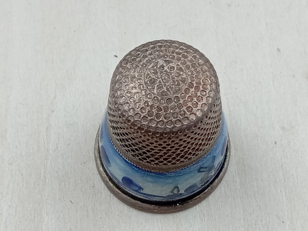 Germany Sterling Silver Pre WW2 Enamel Windmill Scene Thimble