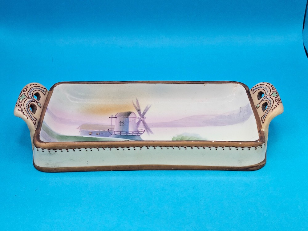 Nippon Morimura Hand-Painted Tray Windmill Barn Lake 7"