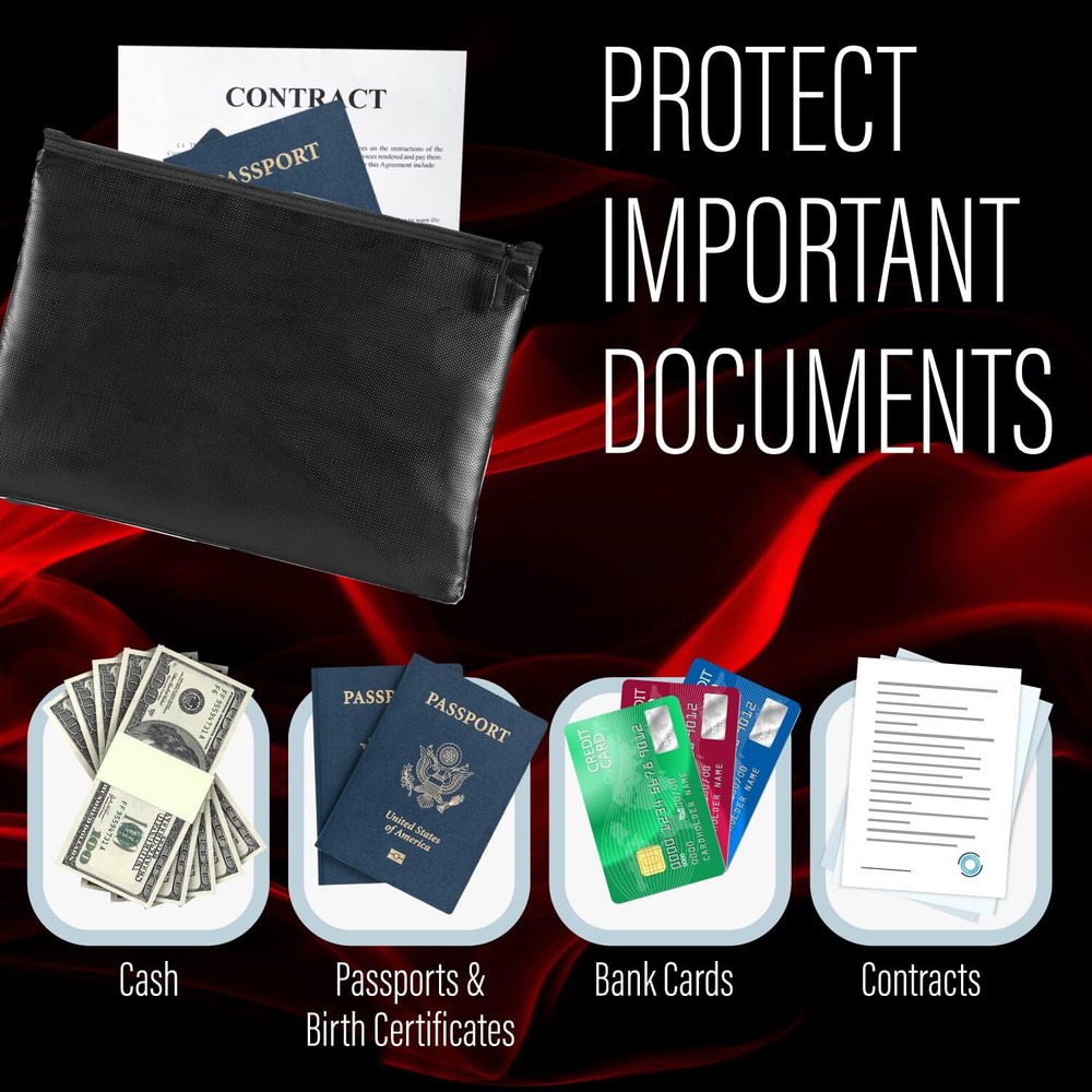 1/2PACK 2000℉ Fire Proof money Bag Fireproof Document Pouch Waterproof Safe Cash