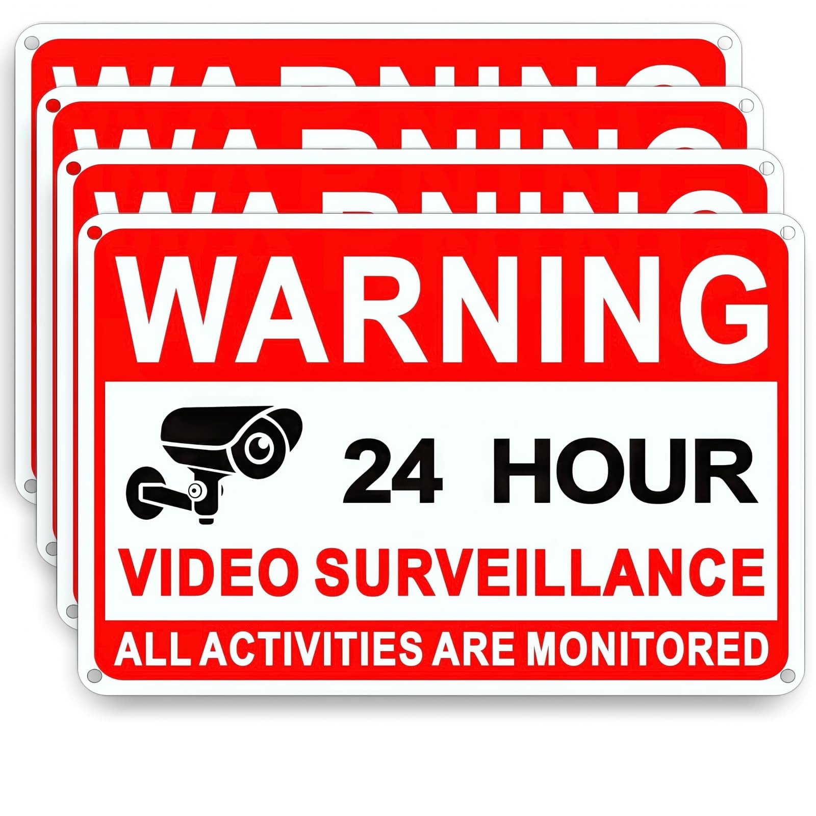 4 Pack Video Surveillance Signs, 8 x 12 Inch Aluminum Camera Signs, CCTV Secu